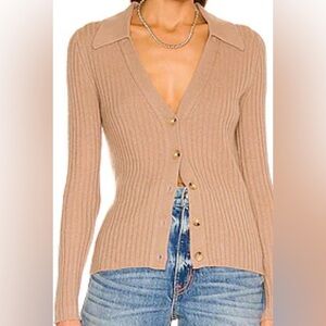 Veronica Beard Women's Lazana Cashmere Tan Ribbed Sweater Large